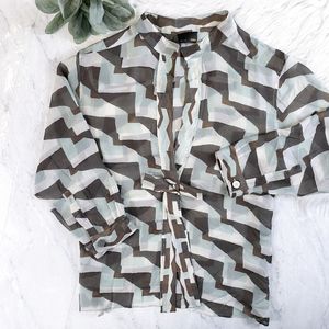 Fendi Silk Mod Abstract Geometric V Neck Bow Top